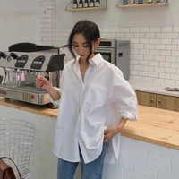 2020 spring autumn women shirts white plain loose oversized blouses female tops loose bf korean style blusas pockets