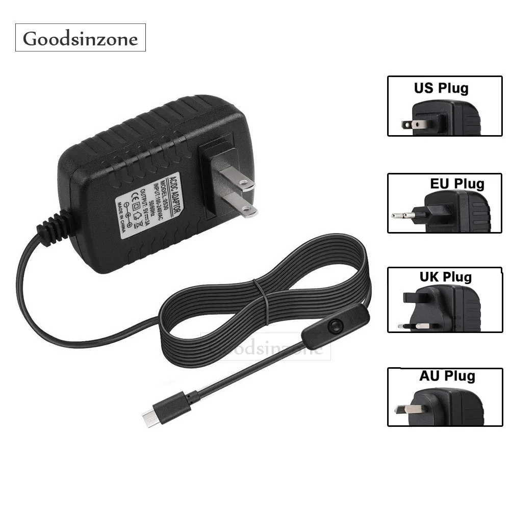 Блок питания Raspberry Pi 4 Model B USB Type-C 5 В 3 А Адаптер зарядного устройства USB-C для 4B/Pi4