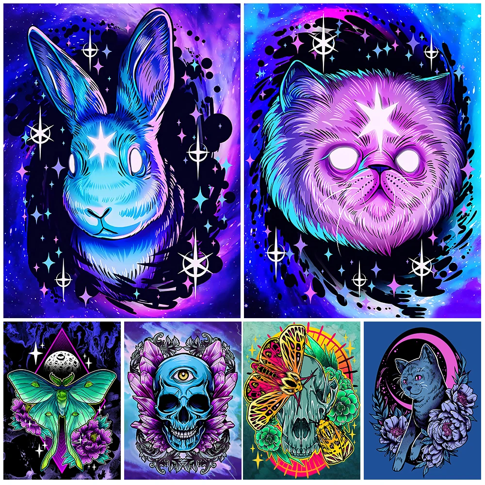 

Skull Crystals And Cat,Rabbit,Unicorn,Wolf Black Hole Universe Art Prints Decor Witch Witchcraft Material Poster And Prints