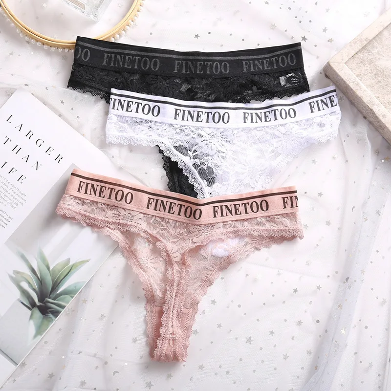 

Ladies Underwear Lace Thong Cotton Sexy Print Hollow See-Through Text Solid Color T Pants