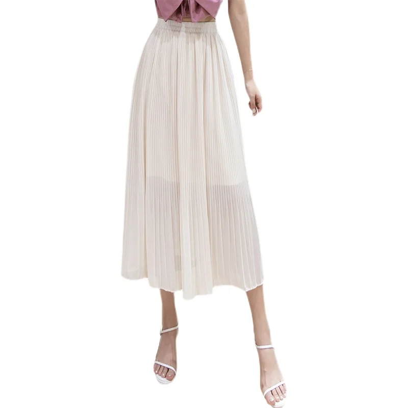 

Женская шифоновая плиссированная юбка, однотонная длинная облегающая юбка с высокой эластичной талией, весна-лето 2021