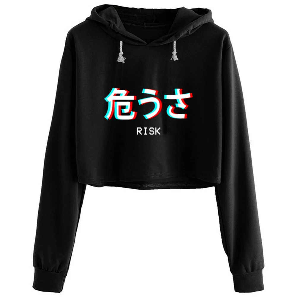 

Risk Japanese Vaporwave Aesthetic Crop Hoodies Women Aesthetic Kpop Korean Y2k Pullover For Girls