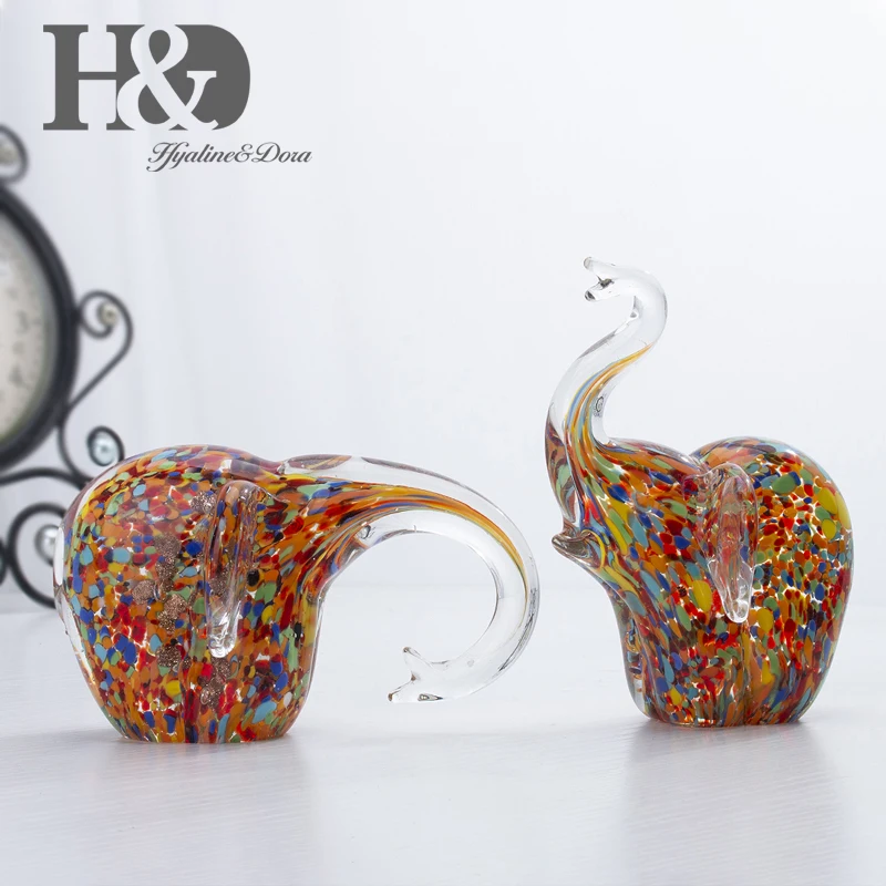 

H&D Hand Blown Glass Elephant Figurine Art Glass Miniatures Sculpture Animal Collectibles Birthday Xmas Gift Home Decor Ornament