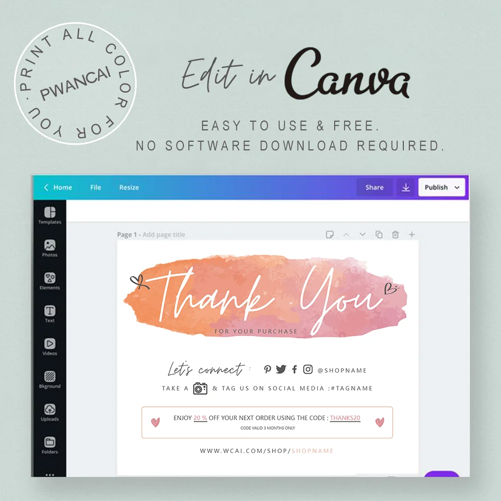 Редактируемый Спасибо за ваши покупки карты спасибо ваш заказ обратите внимание