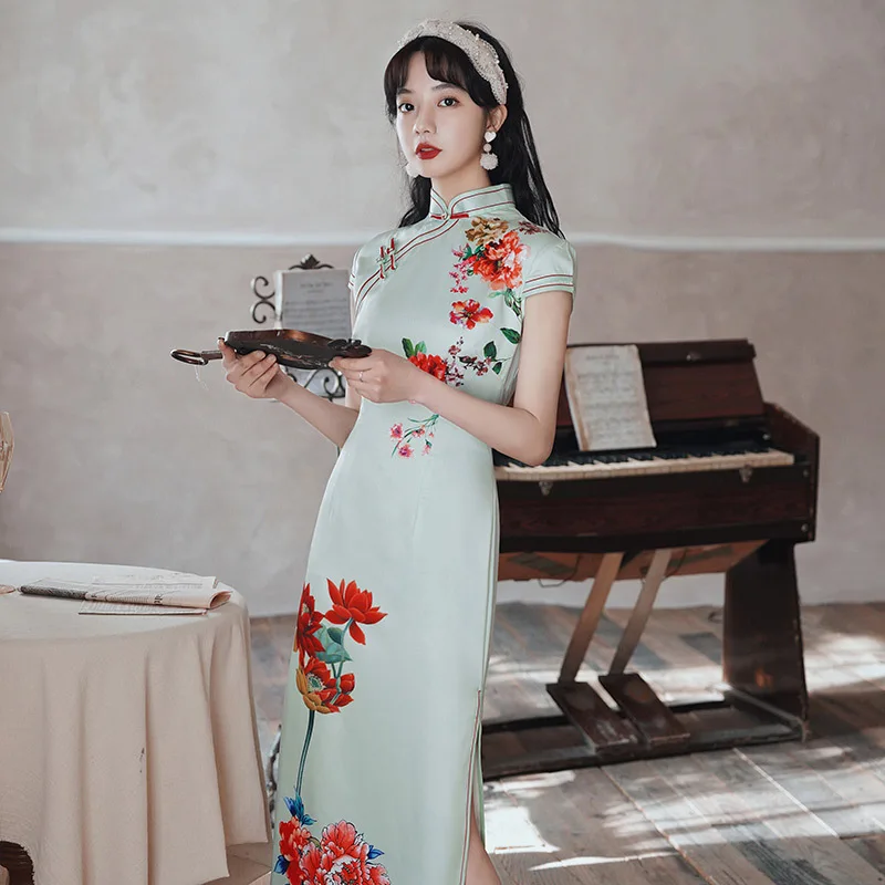 

3 Style Women Long Plus Size Chinese Qipao Evening Dress Floral Fashion Summer Cheongsam Elegant Oriental Style Party Dresses