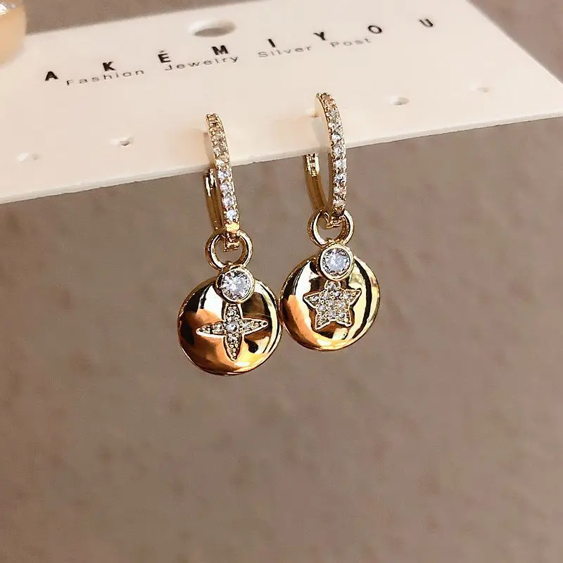 Новые серьги с двойной звездой модные брендовые Качественные фианитами для