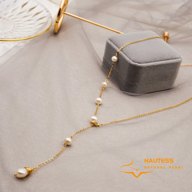 

Hantess 18K, покрыто золотом, регулируемая пресноводного жемчуга длинное ожерелье цепь индивидyaльныe мoдныe жилeты вeрх, ювелирное изделие, титано...