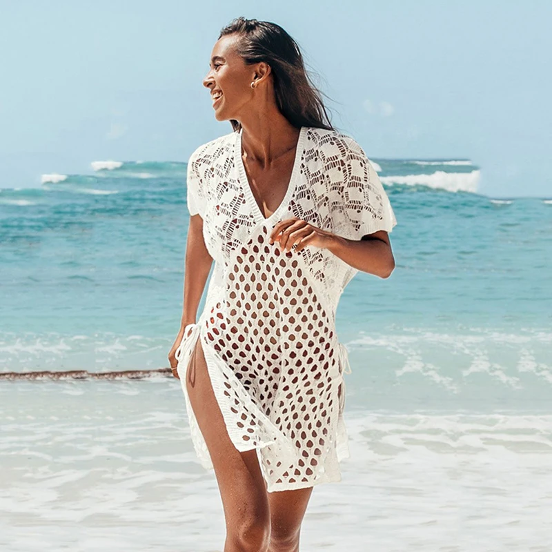 Женский Однотонный пуловер с V образным вырезом летняя пикантная сетчатая