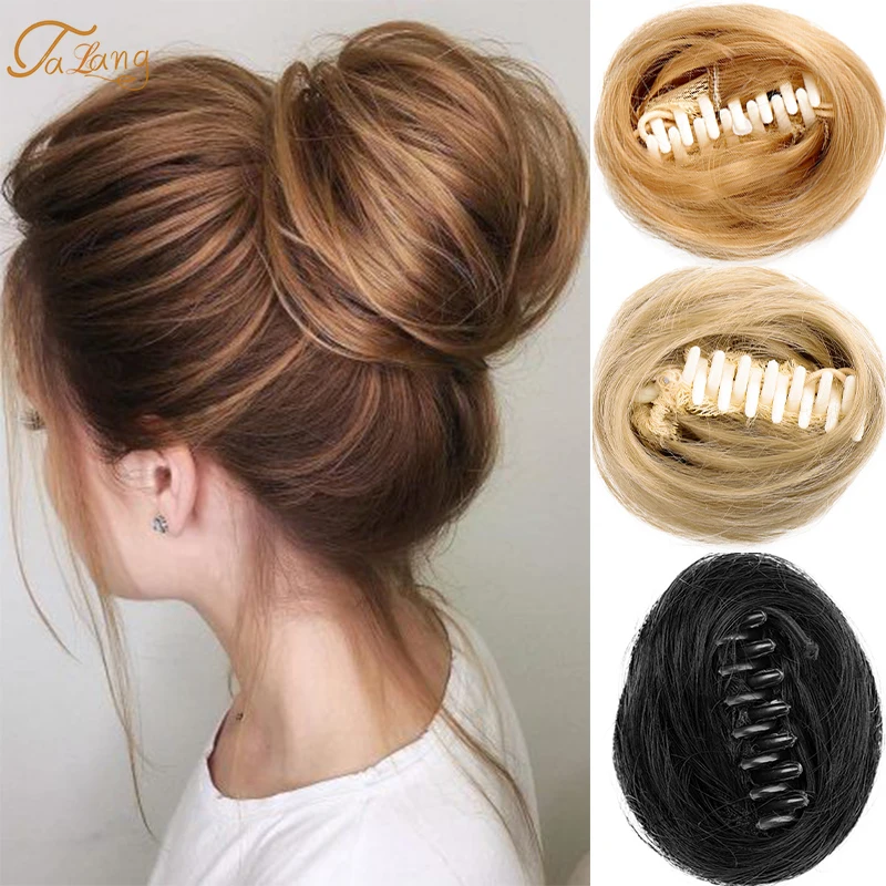Girls Curly Scrunchie Chignon With Rubber Band Brown Black Synthetic Hair Ring Wrap On Messy Bun Ponytails Straight Hair Tie 
