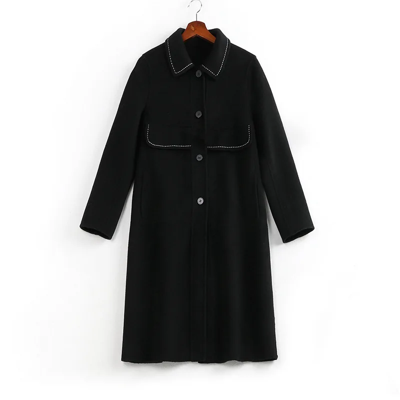 

Large Black wool coat 2020 new fashionable loose thin coat 80055