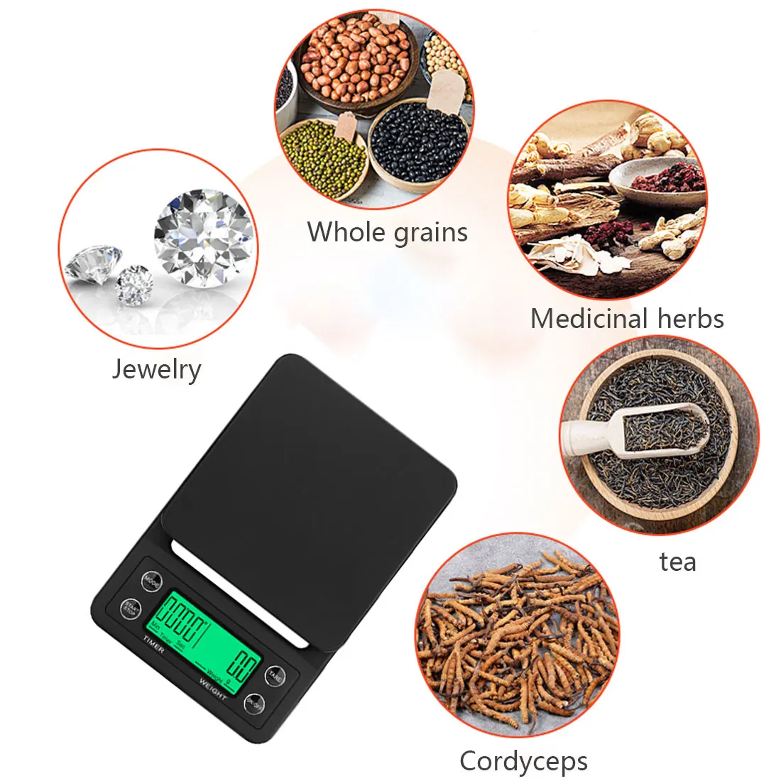 

3kg/0.1g 5kg/0.1g Drip Coffee Scale With Timer Portable Electronic Digital Kitchen Scale High Precision LCD Electronic Scales