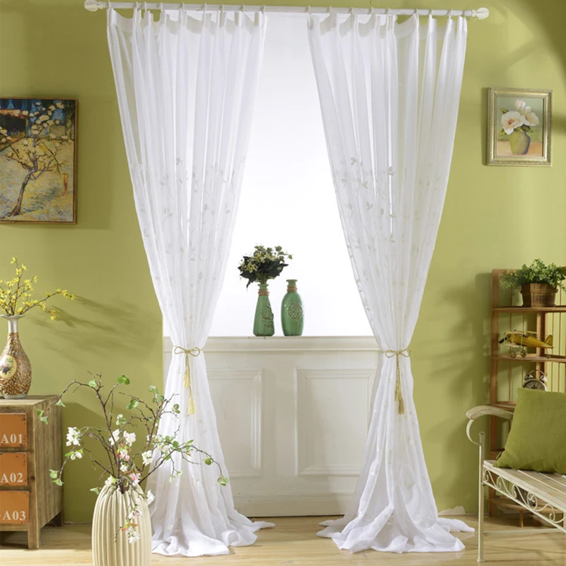 White Embroidered Voile Curtains For Bedroom Window Curtain Living Room Leaves Sheer Blinds Drapes ZH010Z | Дом и сад