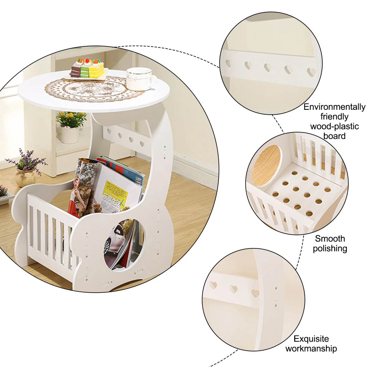 

Modern Coffee End Side Table L/S/Mini Size For Home Living Room Tea Desk Two Layers Round Edge Storage Shelf WPC Material