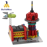 buildmoc space anime cartoon futuramaed micro planet express buildings and ship slurm truck aloa mars model building blocks toys