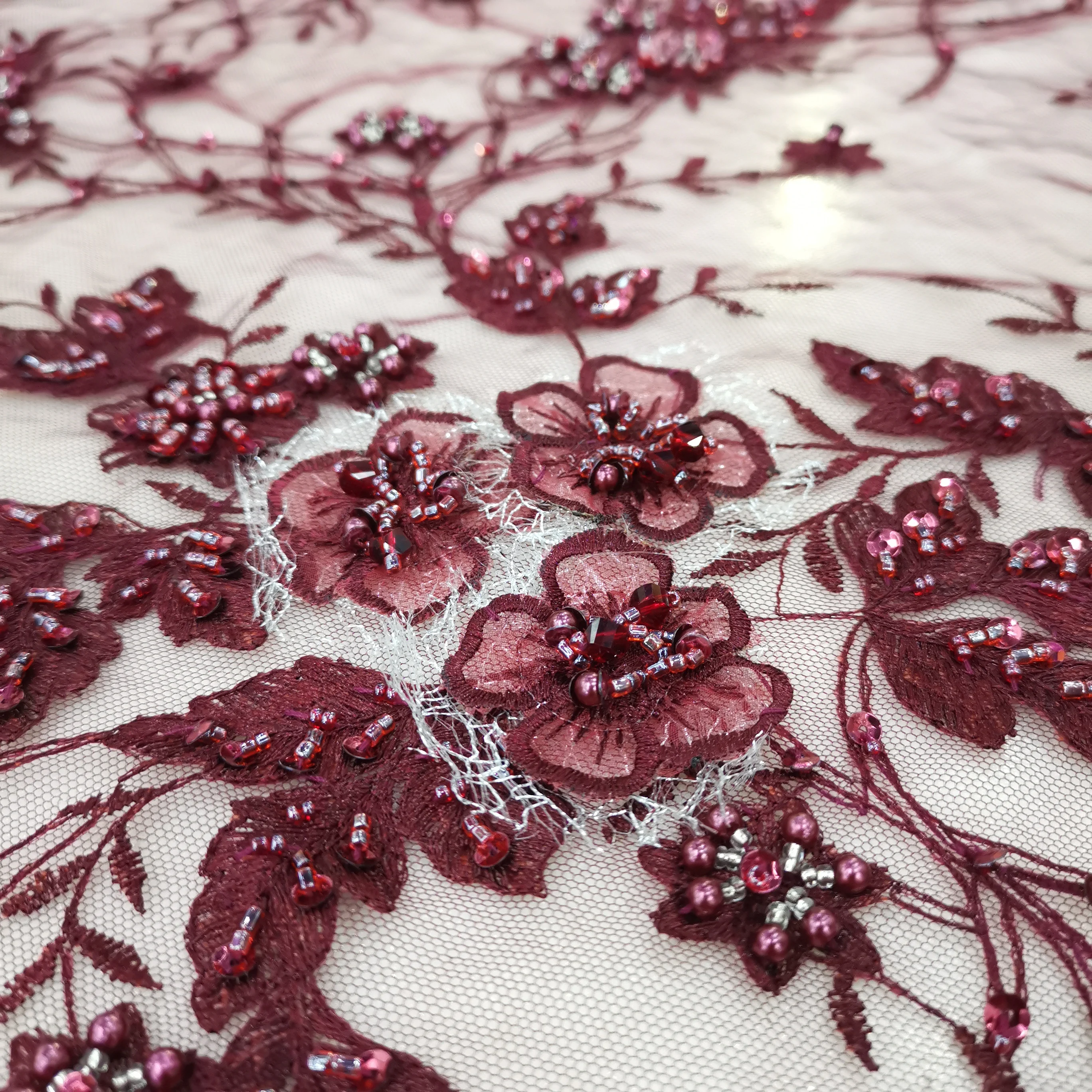 Винно персиковый розовый ручной работы аппликация кружевная ткань с