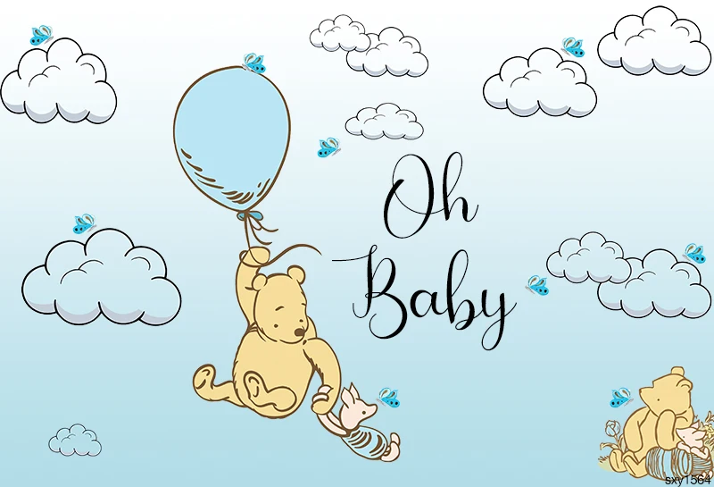 Sky Blue Clouds Balloon Bear Baby Shower Backdrop for Photo Studio Oh Baby Birthday Party Photography Backgrounds Custom enlarge