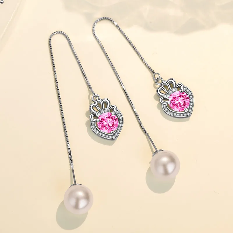 

NEHZY 925 Sterling Silver New Women's Fashion Jewelry Earline High Quality Crystal Zircon Pearl Long Tassel Heart Earrings