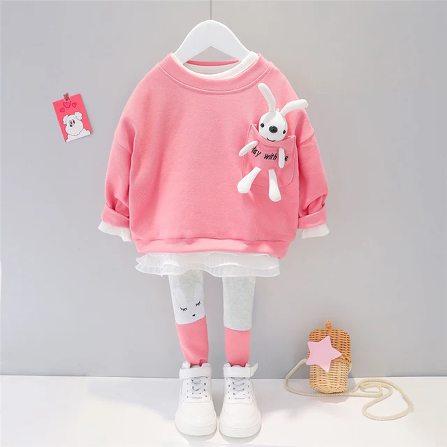 Baby Girls Clothing Sets Kids Casual Clothes Lace Cartoon Rabbit T Shirt Pants Toddler Infant Children Vacation Costume 1