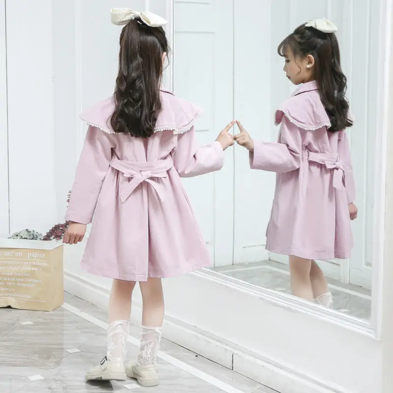 

2021 New Boutique Autumn Fashion Kids Girl Long Sleeve Trench Coats Teens Outerwear Children Clothing England Style Windbreaker