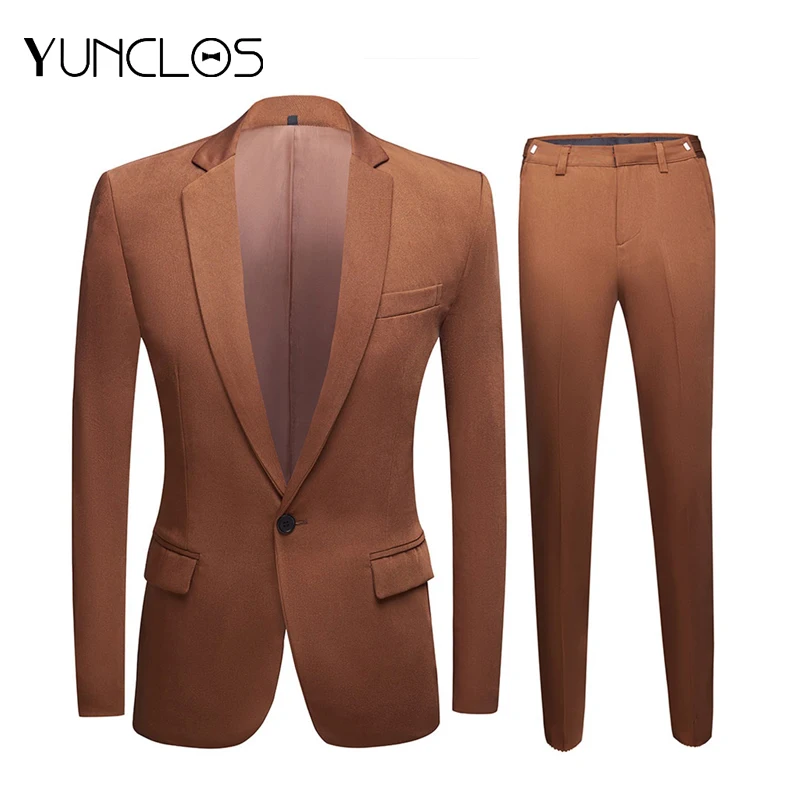 Мужской однотонный повседневный костюм из двух предметов (пиджак + брюки) для