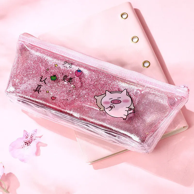 pink smaller Пенал для ручек, коробка для ручек, чехол для письма, зыбучий песок, жидкость, милый поросенок, конфетный цвет, золотой порошок, водонепроницаемый обучающий инструмент, школьные канцелярские принадлежности для детей - Цвет: pink smaller