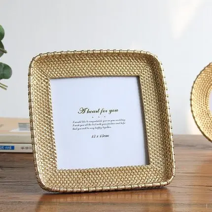 5inch-Golden Креативная Серебряная фоторамка из смолы в стиле ретро, круглая Прямоугольная форма, Золотая фоторамка, свадебные украшения для спальни - Цвет: 5inch-Golden