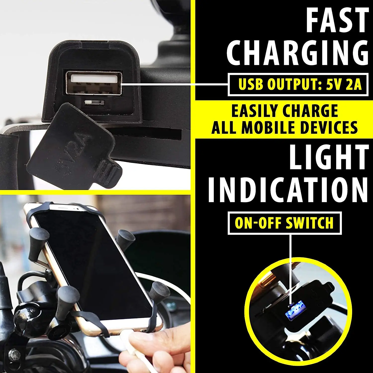 motorcycle bike bicycle mirror usb charger phone holder 5v 360 degree adjustable phone mount for phone 4 6 5 inch grip mount free global shipping