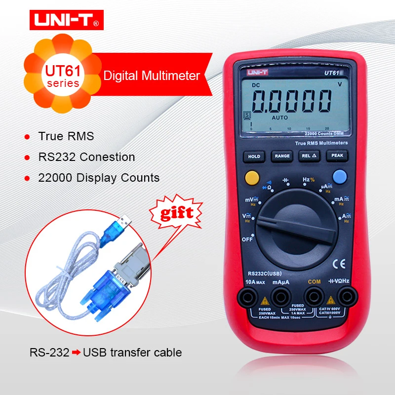 Цифровой мультиметр UNI-T UT61A UT61B UT61C UT61E с интерфейсом true RMS RS232 Автоматический