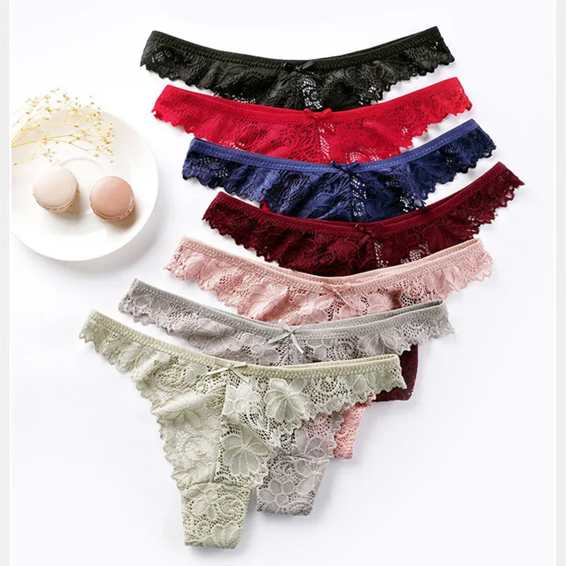 

6Pcs G-strings Foreign Trade Thongs Hollow Comfortable Breathable Low-waist Sexy Lace T-back Pure Cotton Crotch Ladies Briefs