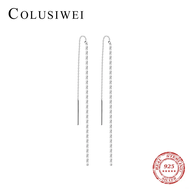 Colusiwei 925 пробы длинная Серебряная цепочка простые линии Висячие серьги для женщин