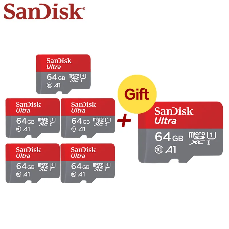 Купите пять и получите один бесплатно Sandisk TF карта Micro SD 32 Гб C10 64 мини памяти 128 ГБ