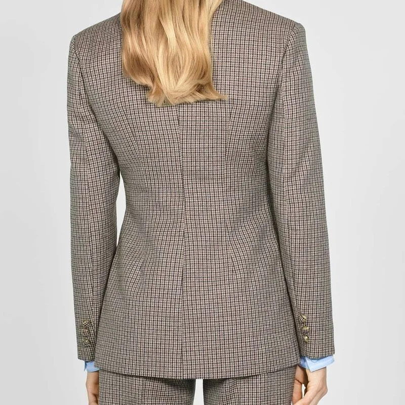 Женский клетчатый Повседневный модный приталенный костюм с длинными рукавами и