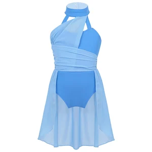 Детское шифоновое гимнастическое трико TiaoBug без рукавов с открытой спиной, балетное платье для девочек, Современное женское платье для выступлений