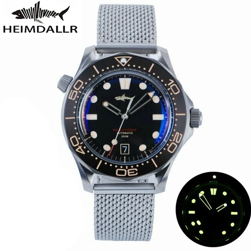 

HEIMDALLR Diving Watch NH35 Automatic Mechanical C3 Luminous Black Blue White Dial Titanium Sea Ghost 200M Steel Nylon Band NTTD