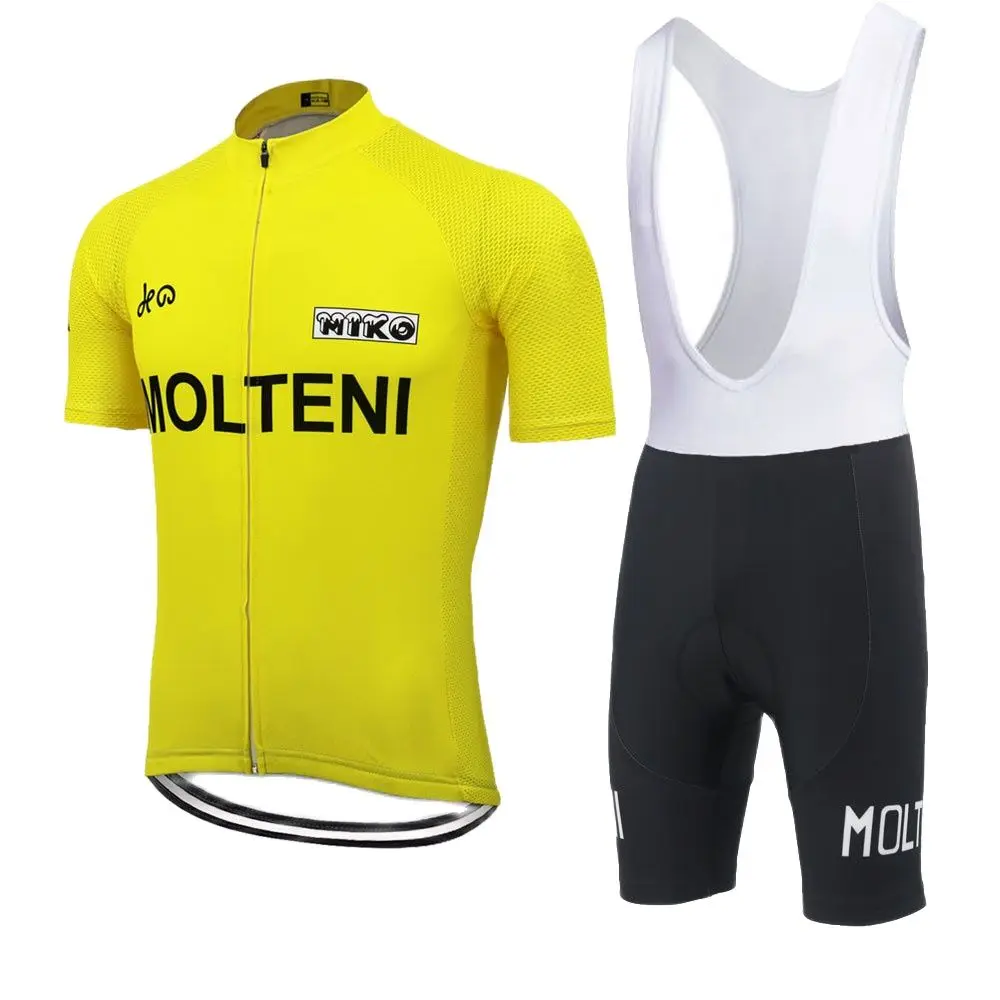 

Комплект велосипедной одежды MOLTENI мужской, желтая быстросохнущая кофта с коротким рукавом и брюки с нагрудником, спортивная одежда для вело...