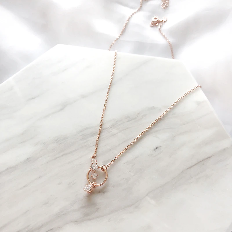 

S925 full-body sterling silver necklace star zircon circular hollow clavicle chain suitable for girls33