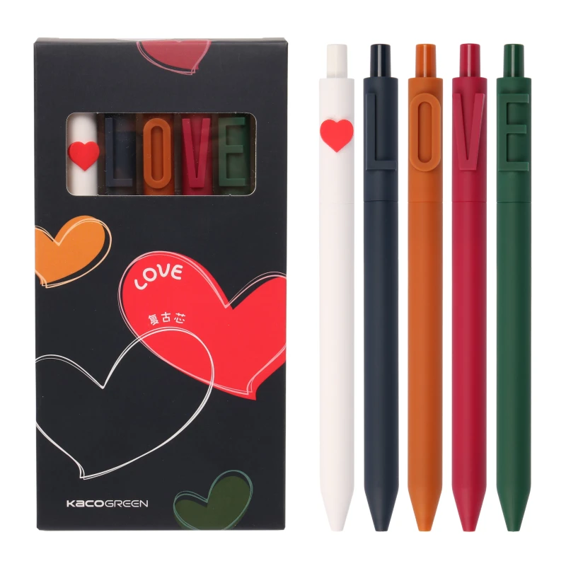 

Kaco 5Pc/Lot Gel Pen Set Retro Cute 0.5MM Color Ink Pучка Caneta Quick Drying for Valentine's Day Student Office School Supplies