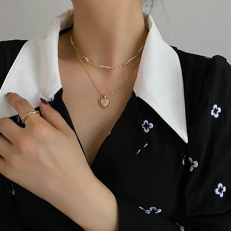 

Double Temperament Goddess Fan Heart Pendant Necklaces For Women Pearl Clavicle Chain Delicate Senior Necklace Female'S Jewelry