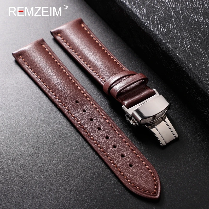 Calfskin Leather Watchband Soft Material Watch Band Wrist Strap 18mm 20mm 22mm 24mm With Stainless Steel Butterfly buckle