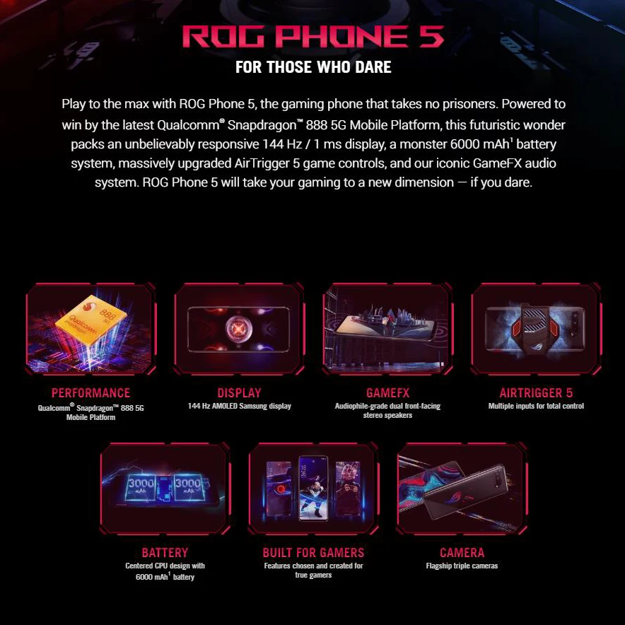Global ROM ASUS ROG Phone 5 5G Smartphone Snapdragon 888 6.78'' 144Hz AMOLED 6000mAh 65W Fast charging Gaming Phone NFC
