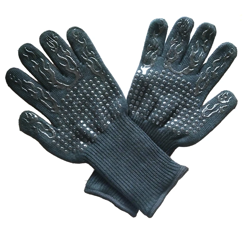 black glove 2 шт FSUP защитные перчатки 500 °C термостойкие перчатки для барбекю Кухонные противопожарные перчатки для микроволновой печи - Цвет: black glove