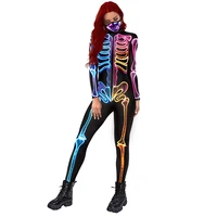 2021 new womens halloween costume human skeleton print bodysuit skinny catsuit jumpsuit cosplay set
