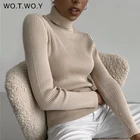 Женский однотонный вязаный свитер с высоким воротом WOTWOY, черный и белый цвета, Осень-зима, 2021