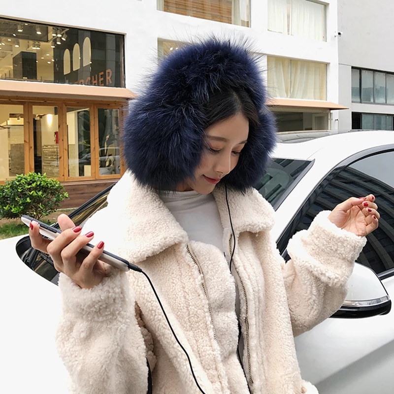 2020 новые женские теплые наушники из натурального меха енота с динамиком мягкие