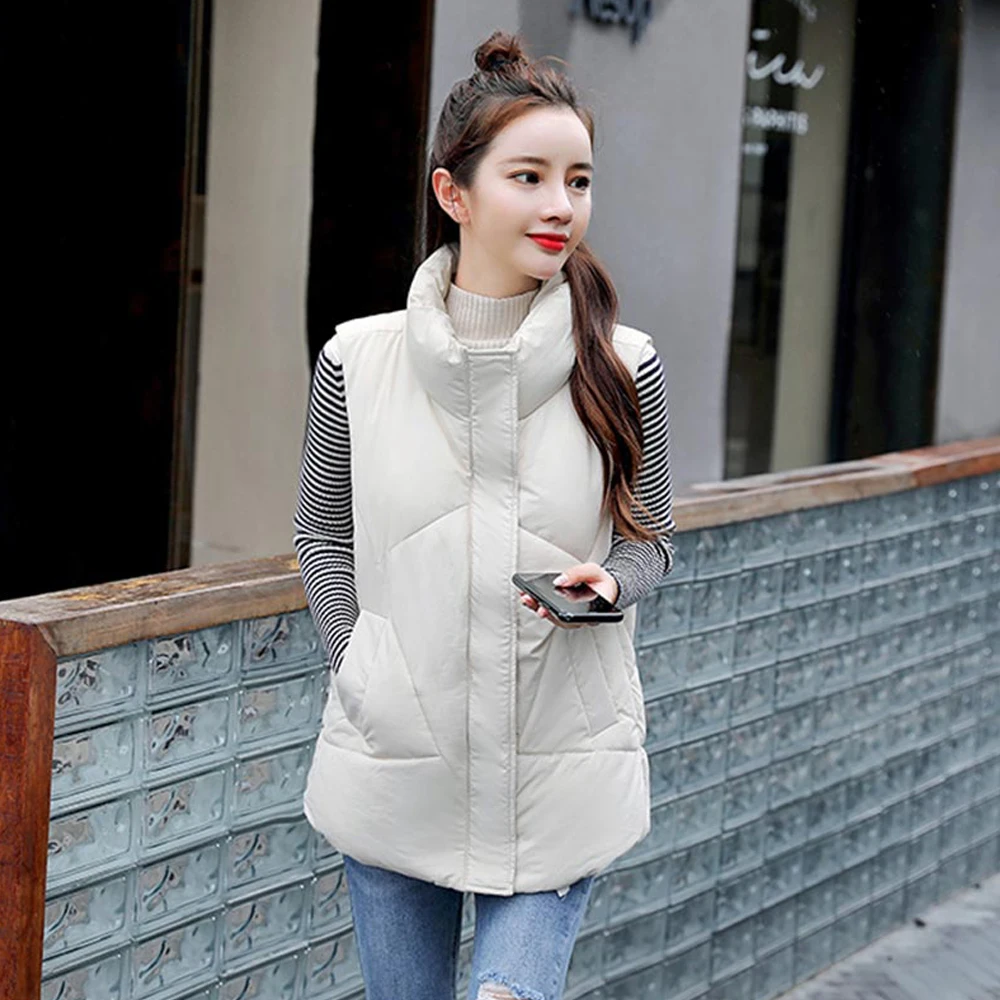 

Жилет женский короткий с хлопковой подкладкой, без рукавов, с воротником-стойкой, осенне-зимний, 2021