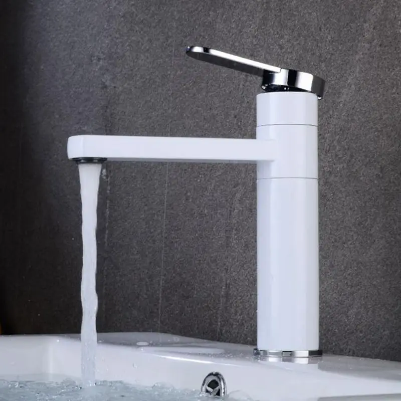 Горячий Холодный Смеситель белый кран Черный для раковины ванной комнаты на