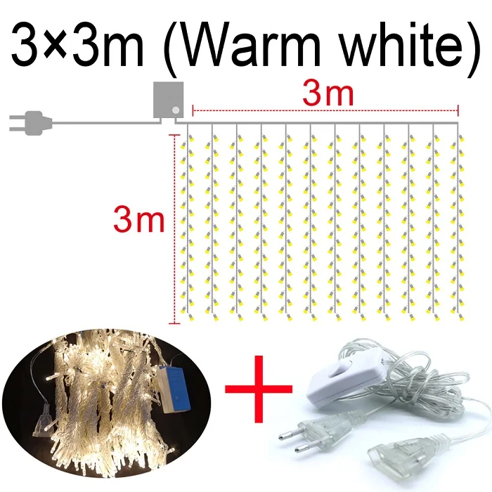 Warm white withline2 3x3 м 300 светодиодов для дома, улицы, праздника, рождества, декоративные, свадебные, рождественские гирлянды, сказочные занавески, гирлянды, полосы, Вечерние огни - Испускаемый цвет: Warm white withline2