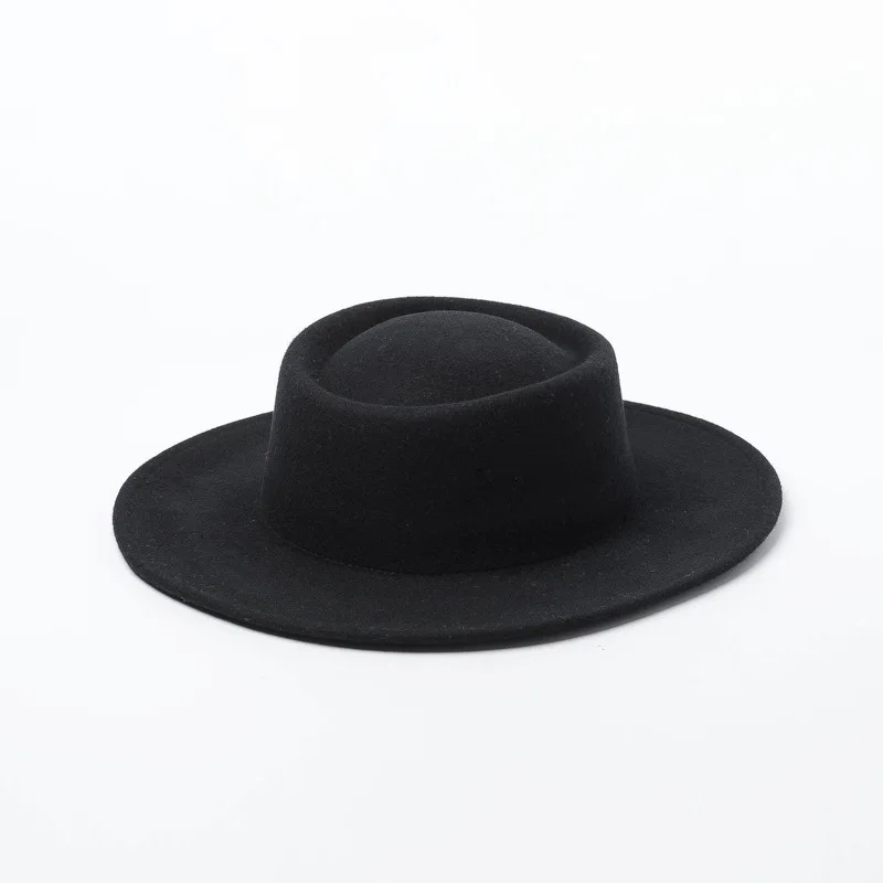 01907-HH8124 британский стиль Зимняя шерстяная шляпа Fedora разных цветов для мужчин и женщин шерстяная шляпа - Цвет: Черный