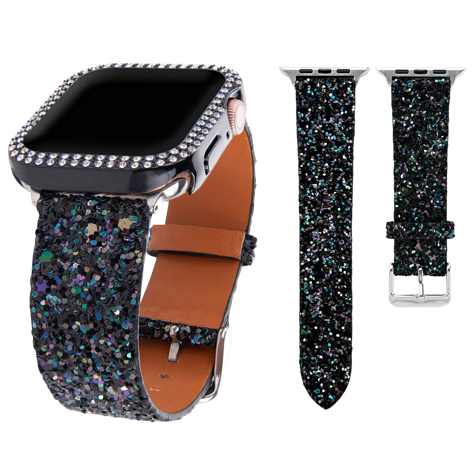

Case + Strap For Apple Watch Glitter Bands Sparkle Straps and Case Diamand Bling with Tempered Glass Screen Protector