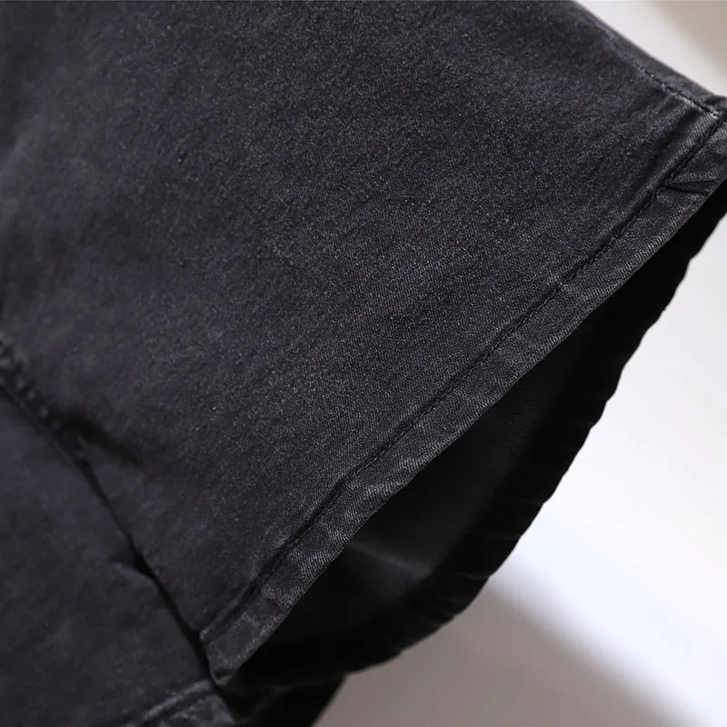 

GCAROL Women High Elastic Waist Denim Shorts Casual Loose 6XL Enlarge Girls Spring Summer Single Breasted Shorts